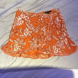 Orange Floral Print Skirt